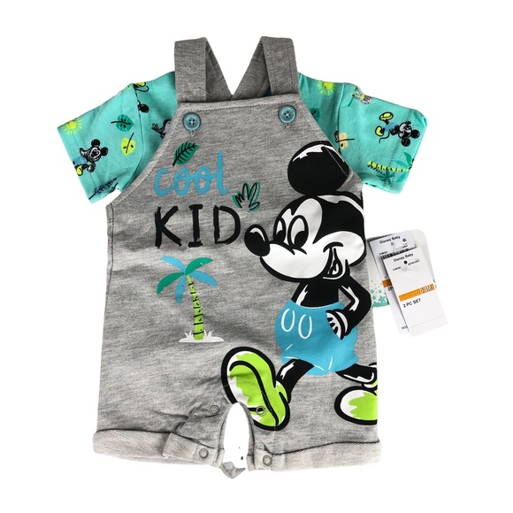 DISNEY BABY MICKEY MOUSE Boys 2-Piece Shortall and Printed T-shirt - Picture 2 of 5
